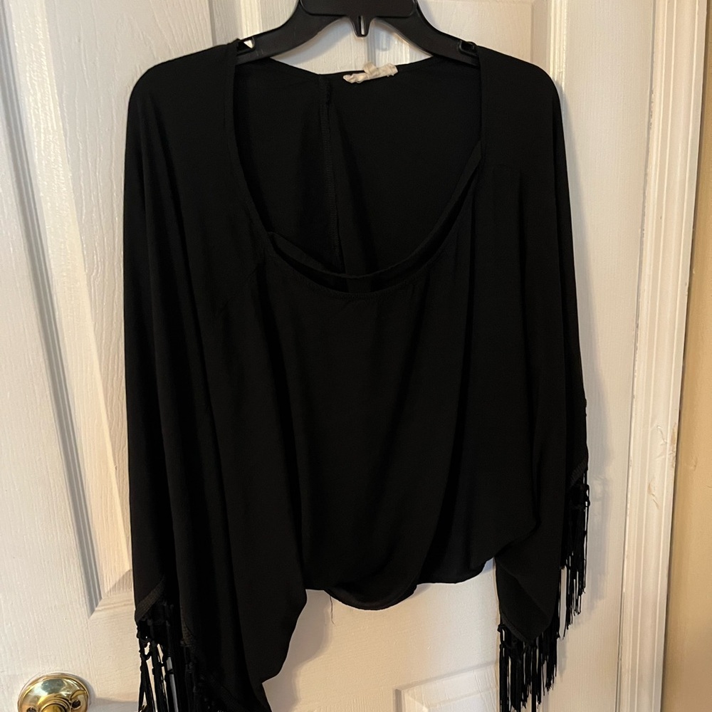 Black half crop top with fringe
